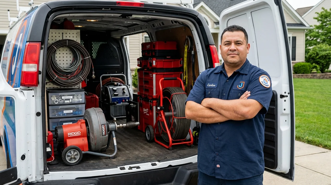 Professional drain cleaning equipment and Johns Plumbing LLC plumber in Higginsville