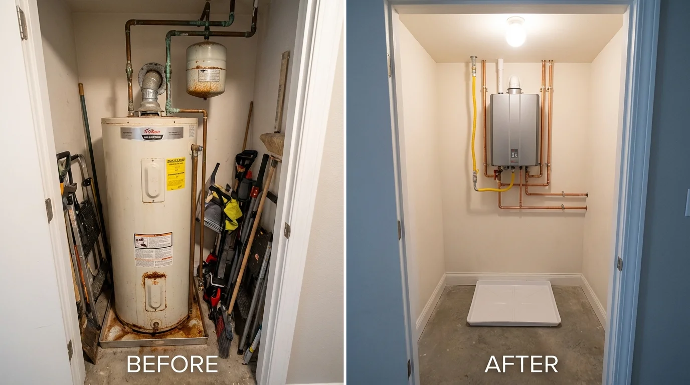 Tank water heater versus wall-mounted tankless unit comparison for Higginsville, MO homeowners